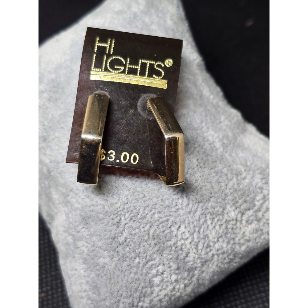 Vintage 80s Hi Lights Vintage Gold Tone Geometric Square Hoop Earring Post Backs